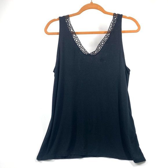 Banana Republic Tops - Banana Republic Lace Edged Double V-Neck Tank Top Black Size Medium